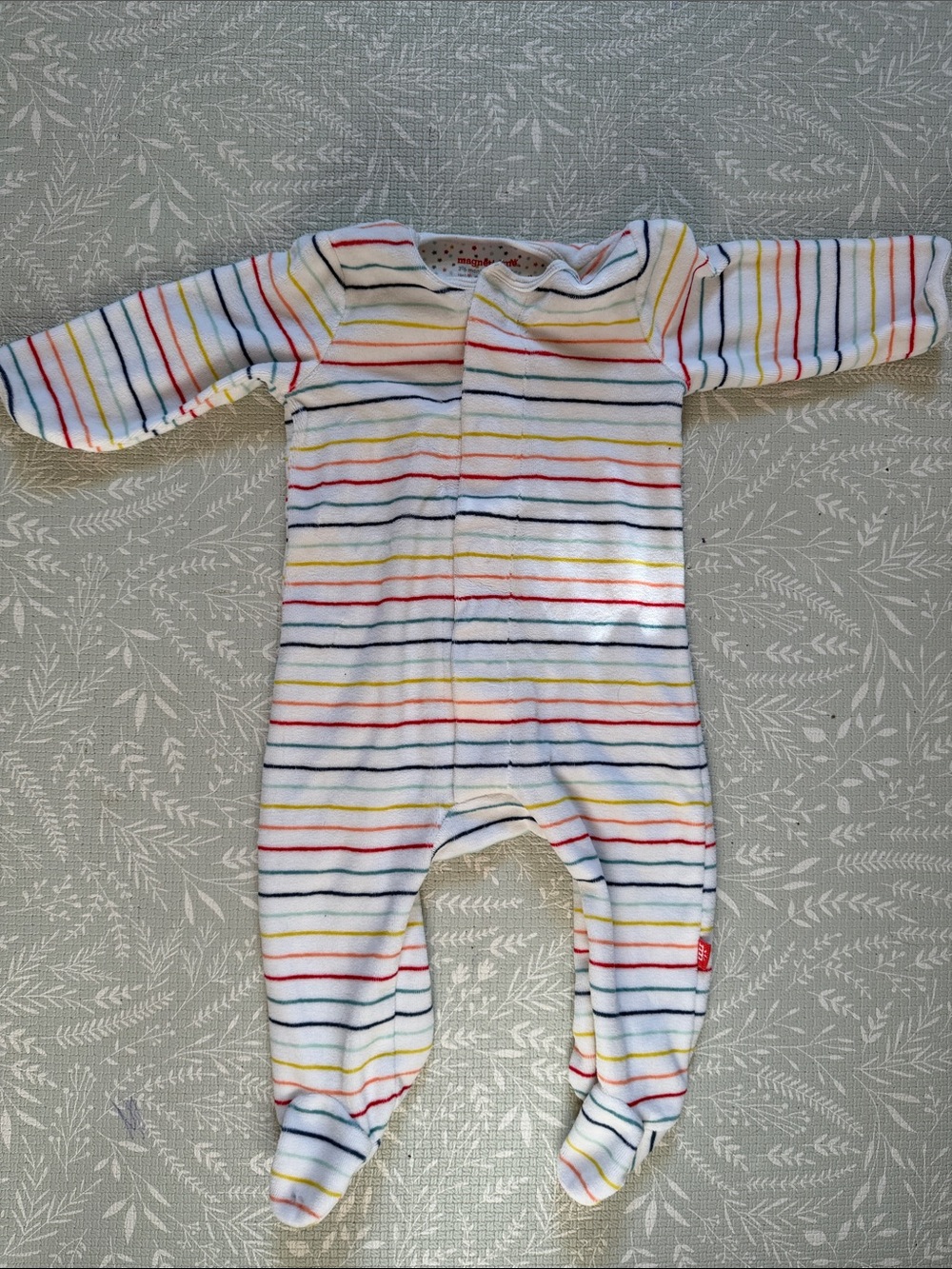 Magnetic Me White Footed One-Piece with Red, Yellow, Blue and Black Stripes